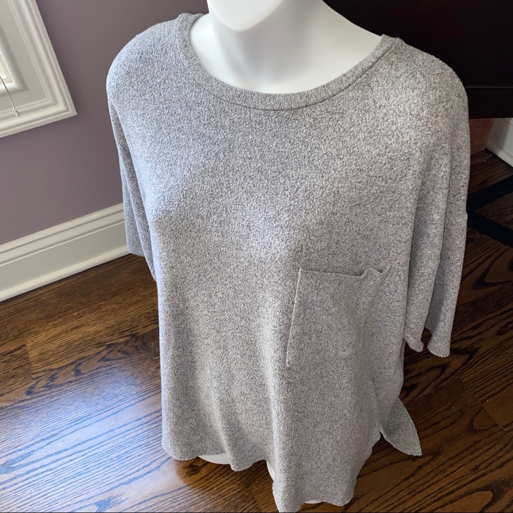 Zara Trafaluc Oversized Soft Fleece SS Gray Top, M
